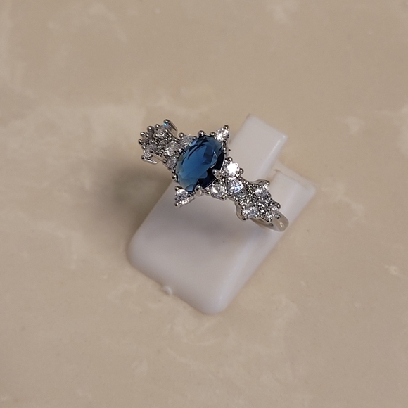 Silver CZ and Sapphire Marquis Ring Size 8 - Picture 4 of 8